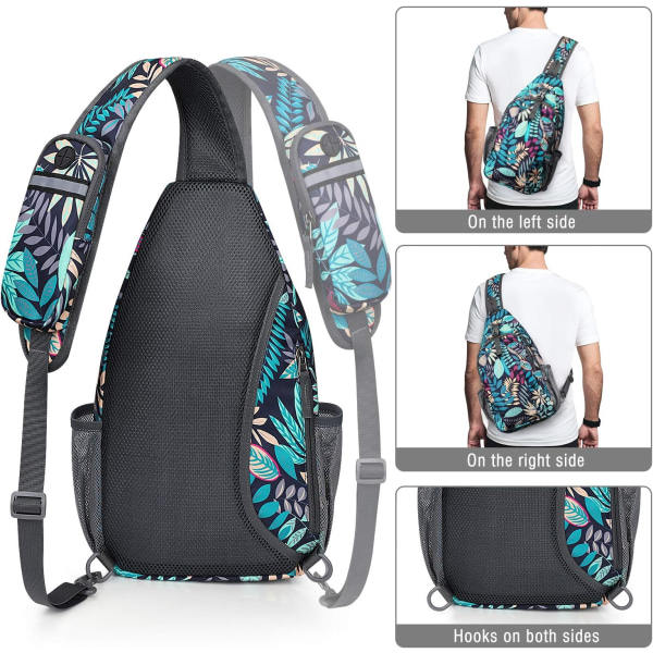 IC Sling Bag RFID-blokkering Sling Ryggsekk Crossbody Brystveske Dagssekk for Vandringsturer (Blå Blad)