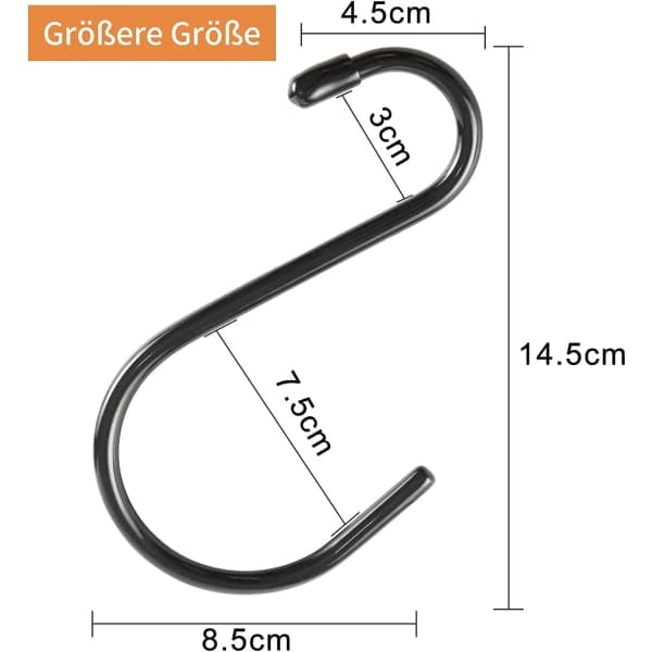 IC 6 krokar, S-krokar, rostfritt stål, stora, hängkrokar, rock