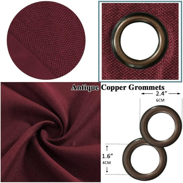 IC Linne Mörkläggningsgardiner 84 tum Långa för Sovrum/Vardagsrum Termisk Genomföring Gardin 2 Paneler - Burgundy