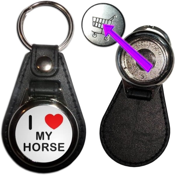 IC I Love Heart My Horse - dukke 1 £/1 shoppingtoken medaljong nøkkelring, Svart, en størrelse