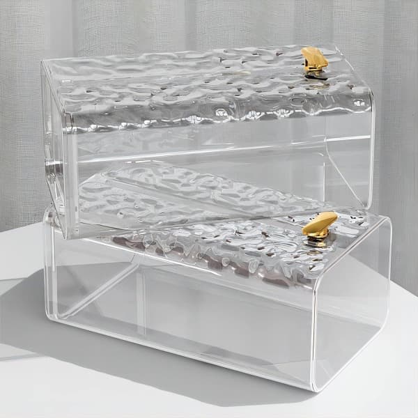 IC Genomskinlig Vävnadslåda med Vertikala Ränder, Hållare för Tissue Box Set, Vardagsrum Sovrum Badrum Hushållsvävnad Box (Vit, Liten)