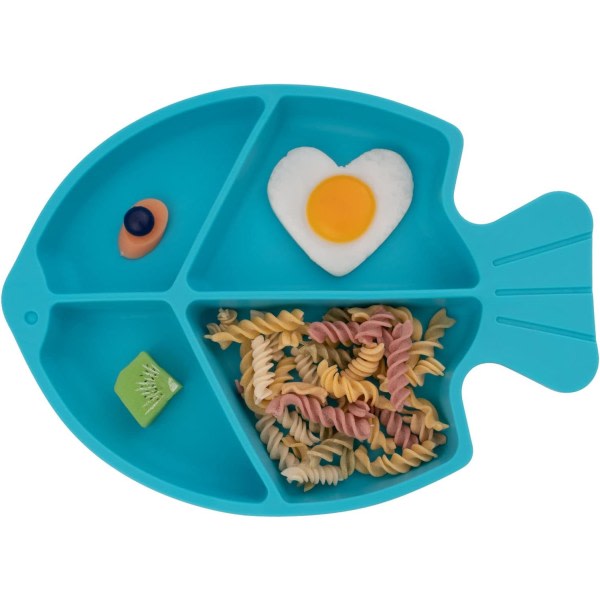 IC Sugplatta för baby, Silikonplattor för toddler Matningsmaterial Passar de flesta barnstolar, BPA-fri Diskmaskin Mikrovågsugn Säker-Blå fisk