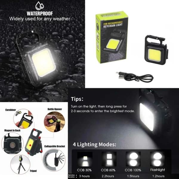 LED Lommelygte - Overlevelseskarabinhage Nøglering Sort black