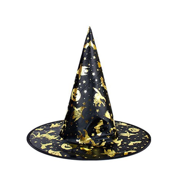 Halloween-hatt lysande häxhatt festdekoration spindelnät trollkarlhatt pumpa varmstämpling svart häxhatt MJ51 Black Bottom 10 One Size