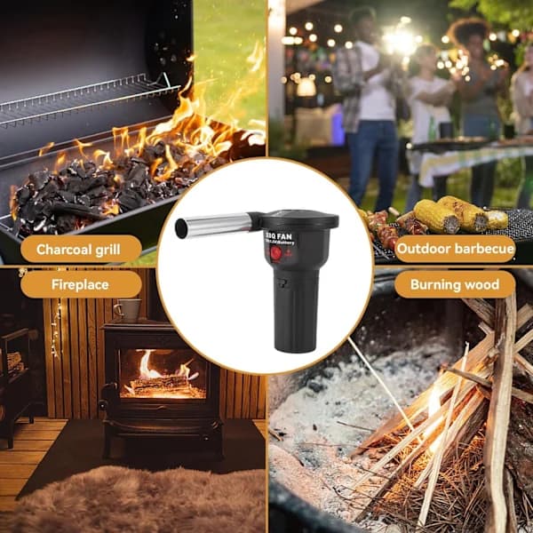 Elektrisk BBQ-fläkt Eldstartare Bärbar Batteridriven Luftblåsare för Kolgrillar, Lägereldar och Eldstäder Svart