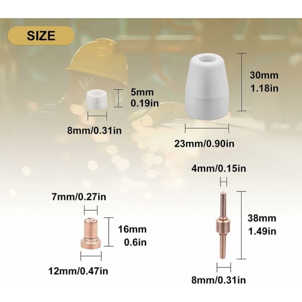65 stk PT31 Plasmaforbruksmaterial Plasma Cutter Parkside Cut 30 40 50 Plasma Cutter