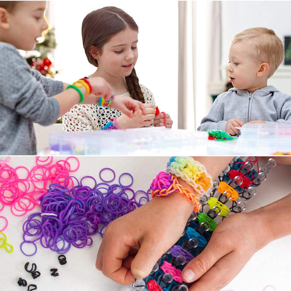 IC 600 kpl Loom Bands, Loom Bands aloituspaketti DIY-kumiyhtye käsityölaatikko DIY-lasten rannekkeiden valmistukseen