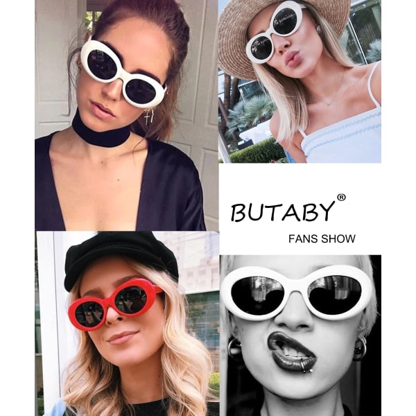IC Retro ovale solbriller Clout Goggles Kurt Cobain Vintage Mod Tyk ram Rund linse Unisex UV400 beskyttelse