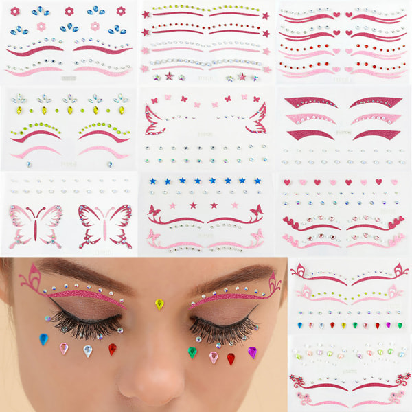 IC Crystal Butterfly Eyeliner Face Laces Makeup Sticker för Festiv FE8112