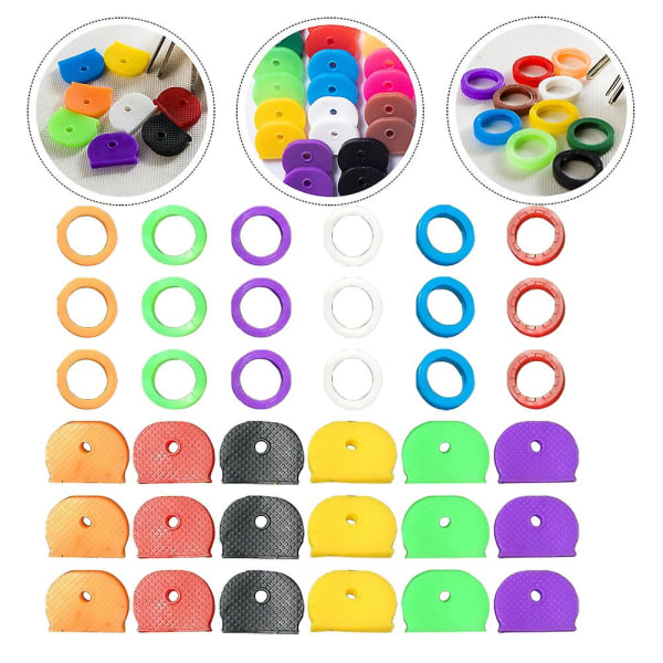 Farve nøglehus - robust nøglering - elastisk identifikationsring - silikone nøglelåg - case cap (48 stk) IC