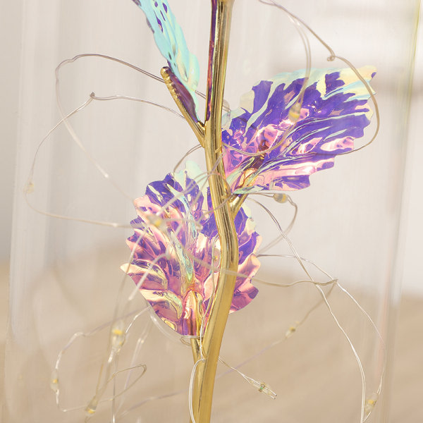 IC Konserverad blomglaslock Guldfolierosa blomma med LED-varmt ljus, Alla hjärtans dag och julklappar (01)