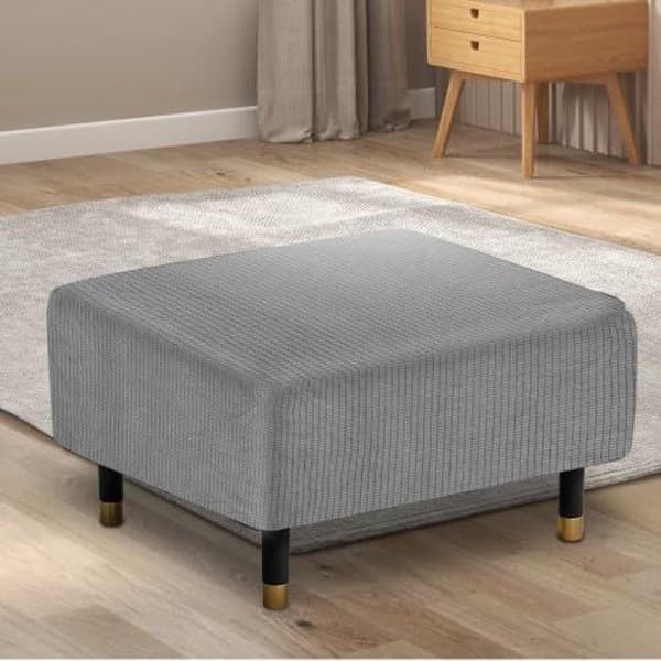 Fyrkantigt överdrag till ottoman, stretch jacquard polyester överdrag med elastiskt halkfritt band för vardagsrum 80-100 cm mörkgrå