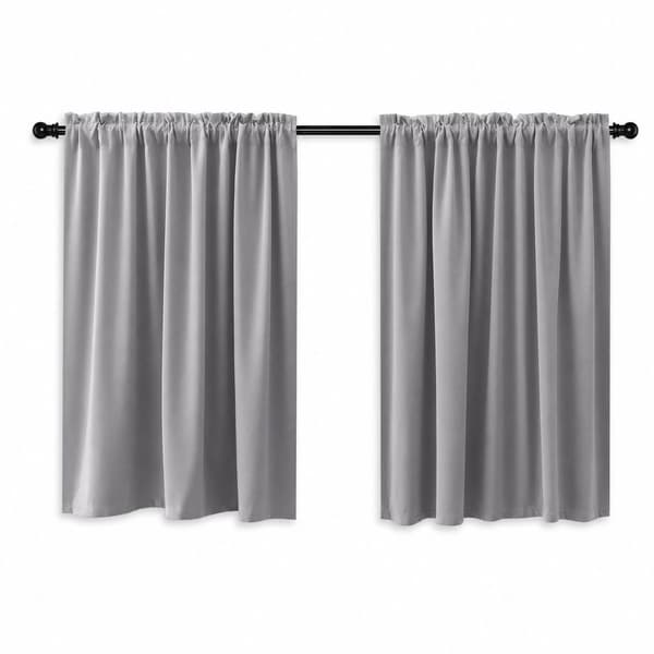 Korte vindusgardiner 2 paneler polyester stanglommegardiner for kjøkken og soverom, lys grå