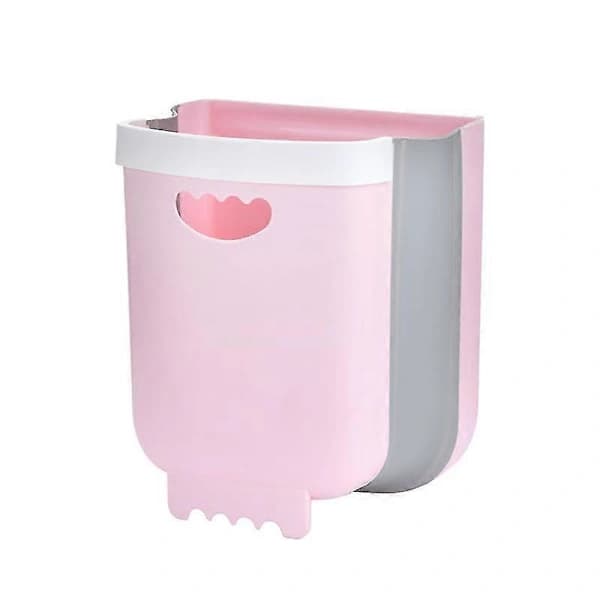 Wall-mounted kitchen waste bin for cabinets, hanging/foldable, for collecting vegetable peels (pink)