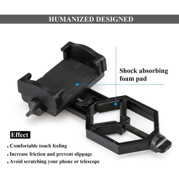 IC Universal mobiltelefonadapterfäste, 360° roterbart mobiltelefonfäste för kikararbete med kikare, spottingscope, mikroskop och astronomiskt teleskop
