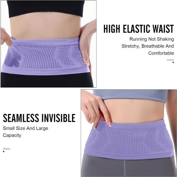 Slank Løpebelte med 4 Sikre Store Lommer, Fuktavvisende Trenings Fanny Pack, Midjeveske for Løpere, Fitness, Trening Lilla XL Purple XL
