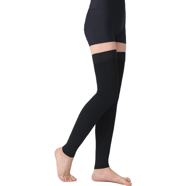 IG Lår Høykompresjonsstrømpe Fotløs for Kvinner og Menn, 1 20-30mmhg Footless Black X-Large