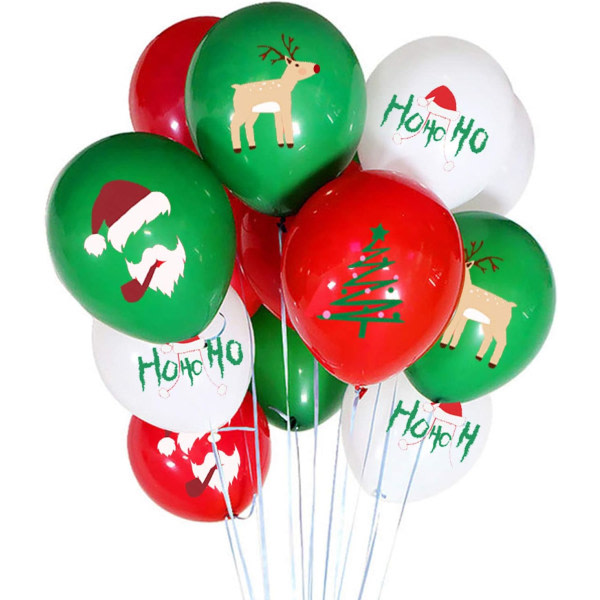 100 stycken jullatexballonger, 12 tum vit grön röd