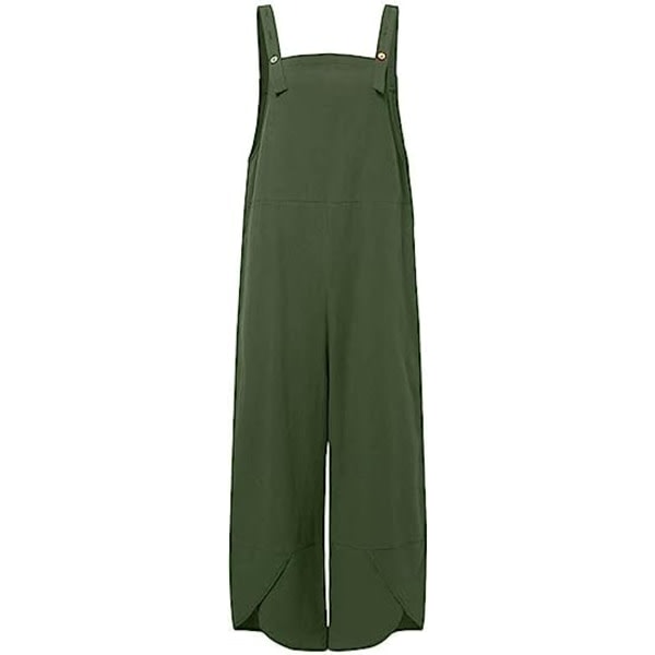 IC Dam Casual Løse Lange Haklappsbukser Jumpsuits med Vide Ben Baggy Bomullsbukser Overall med Lommer PZG