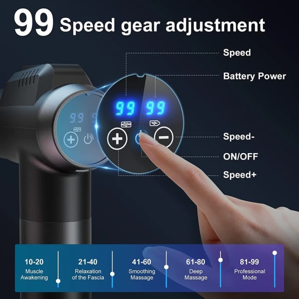 Welikera-hierontapistooli, 99 nopeutta ja 6 hierontapäätä, jopa 9800 rpm