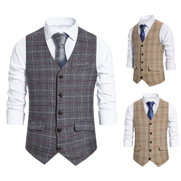 Formel forretningskostym for mænd, vestar med 5 knapper, normal pasform for kostym Gray L