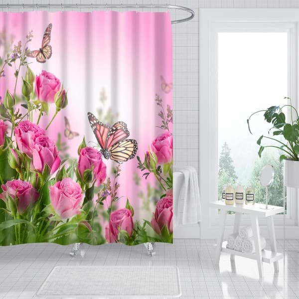 IC Rosa Rose Blomst Butterfly Bruseforhæng, Romantiske Sommerfugle