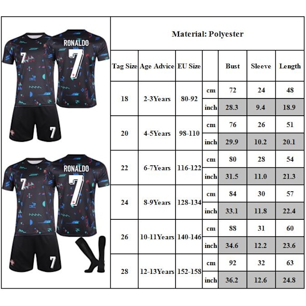 2024-2025 European Cup Portugal Träningskit Barn Fotbollströja Kit No.7 Ronaldo Tröjor Kläder 26