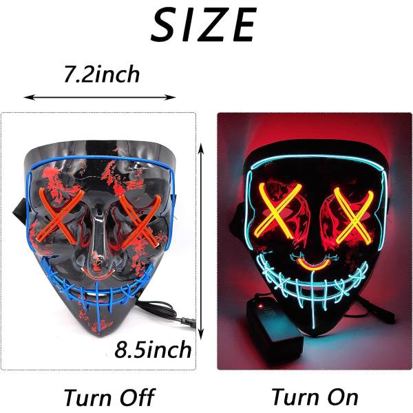 IC DWTECH LED Halloween-naamio - Valoisa naamio LED-naamio EL-johdin Pelottava naamio Sininen ja punainen a