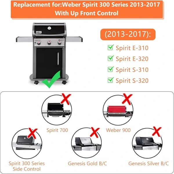 Grillbrennerørsett i rustfritt stål erstatning for Weber Spirit 300-serien E310 S310 E320 E330 2013-2017 45,7 cm
