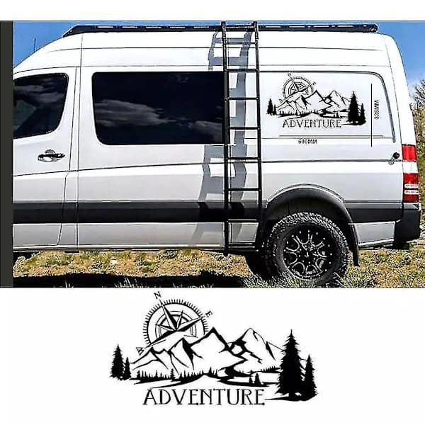 Stor eventyr vinylmærkat autocamper campingvogn mærkat bjerg kompas væg