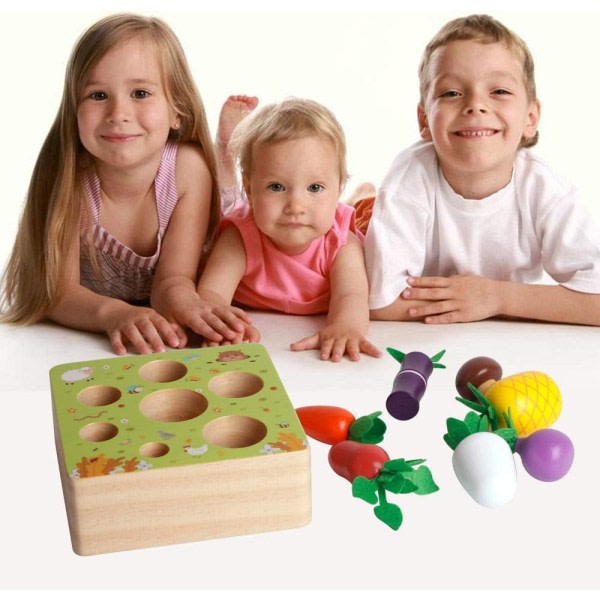 IC Pedagogiske treleksaker for 1-2 år gamle pojkar og flickor, grønnsaker og frukt Skörd Montessori Form Storlek Sortering Pusselleksaker for småbarn