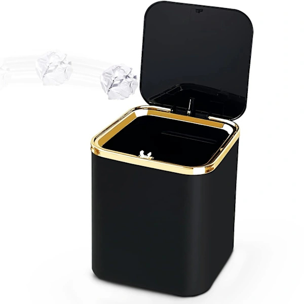Mini Trash Can with Lid 2L, Small Kitchen Waste Bin (Black)