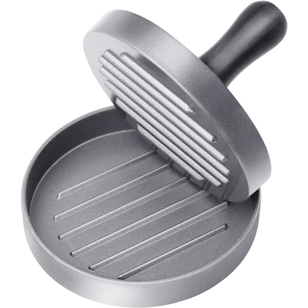 IC Burgerpress i rustfritt stål av matkvalitet, pastejpress med ABS-håndtak, non-stick hamburgerpress, 11,5 cm