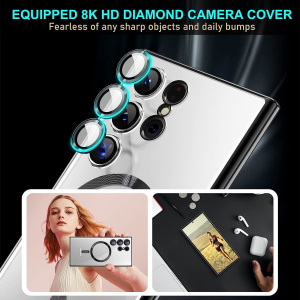 IC for Samsung Galaxy S23 Ultra MagSafe-deksel med kamerabeskyttelse, magnetisk gjennomskinnelig deksel til S23 Ultra, Fullstendig beskyttelse