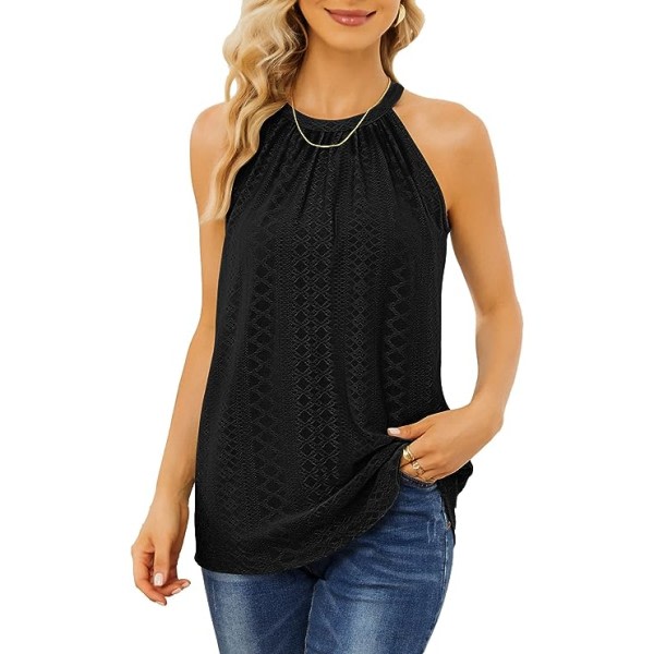 IC Halter Top til kvinder 2023 Sommer Casual Ærmeløs Øgle Cami Trendy Plisserede Flydende Toppe（Store）