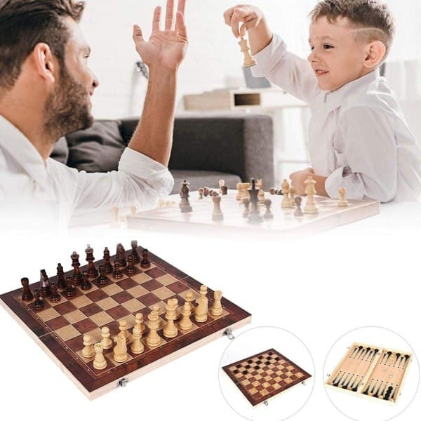 Träminnesschack - Schackbräde med Minnesspel