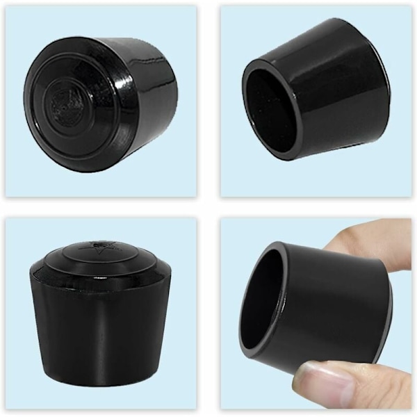 Sæt med 4 Runde Skridsikre Syntetiske Gummi Stolben Hætter 30mm, 3,0cm Diameter, Sort