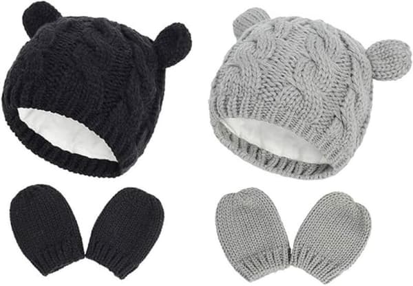 2 Barns Vintermössa & Handskar Set - Stickat Björnmönster, Varmt - för 2-5 År - Unisex