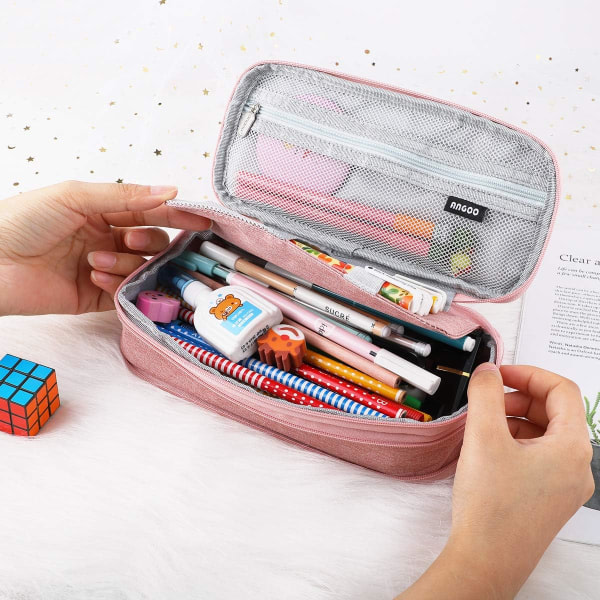 IC 1. klasse Canvas-etui Utvidbar liten lomme Etui Stor kapasitet Ensfarget etui Jenter Gutter Etui (rosa)