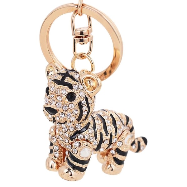 1 st Shinning Rhinestone Inlagd Nyckelring Kreativ Härlig 3d Liten Tiger Nyckelring Kvinnor Handväska Hänge Hängande prydnad