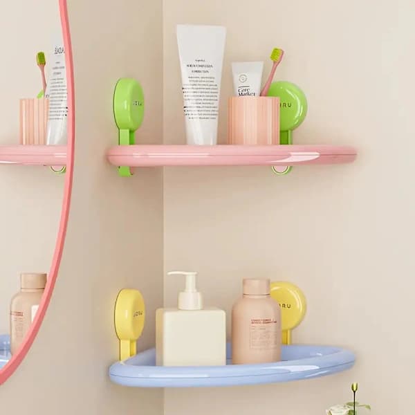 Dopamine Wall Hanging Punch Free Drainage Suction Cup Storage Rack, Bathroom Storage Rack Yellow Yellow