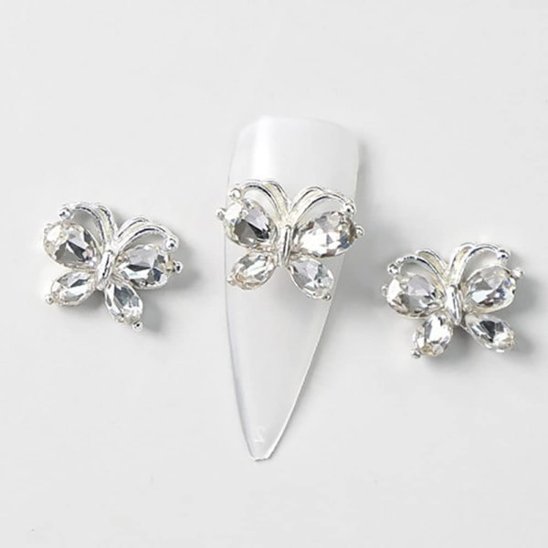 IC 5 st Glittrande Zirkon Fjärils Nagelberlocker 3D Legering Fjäril Nagel Strass Nagelkonst Berlocker Nagel Smycken Fjärils Berlocker (silver)