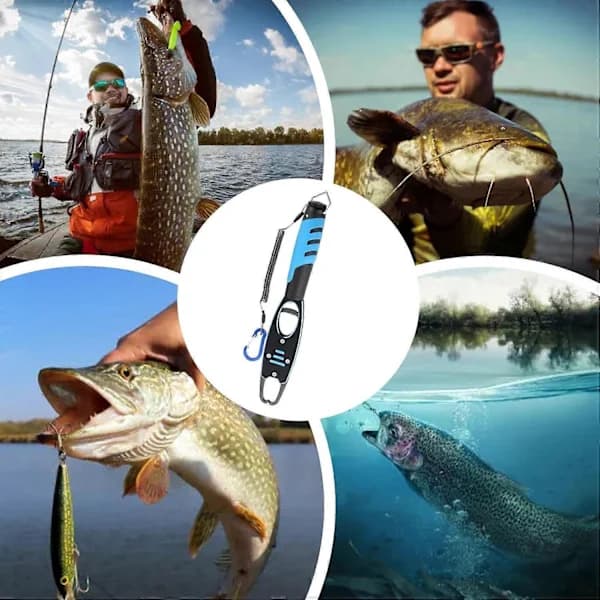 Fish Gripper with Scale, Lockable Fish Gripper, High-Performance Fish Holder and Hook Remover in Blue