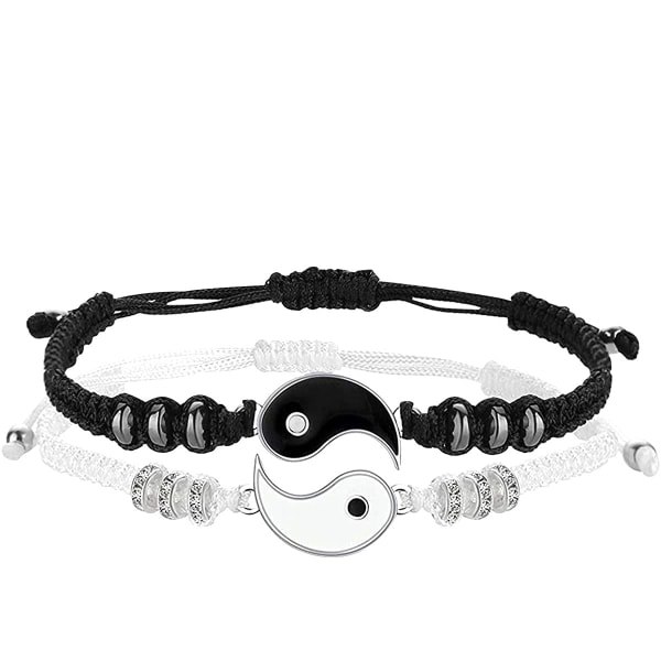 IC 2 Matchande Yin Yang Justerbara Vävda Sladdarmband Handgjorda Vänskapsarmband
