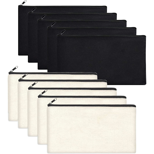10 stk. Canvas Maleri tasker Rejse Toilettaske Lynlås Kosmetik tasker Brudepiger Gave Kosmetik taske Stof Blyant taske Canvas Makeup taske Lille Beige + black 10