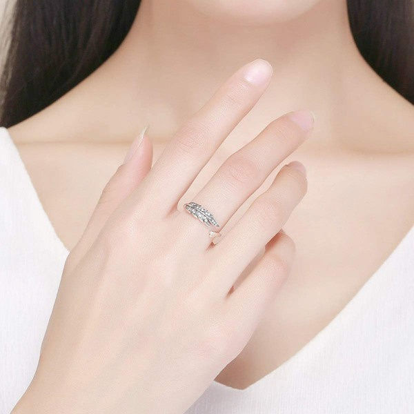 IC 925 Sterling Silver Fjäderring för Kvinnor Justerbar Ring Fjäderdräkt Ring för Flicka Öppen Finger Blad Ring Present