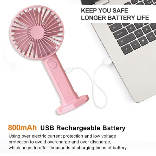 IC Bærbar håndholdt ventilator, mini håndholdt ventilator med USB genopladelig Pink