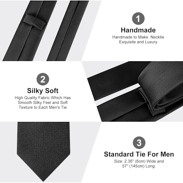 Klassiska enfärgade slipsar i satin för män, premium enfärgade slipsar för män, formella svarta slipsar för män, slipsar för affärsbröllop, fest, arbete, 8 cm Black-Polyester Thread