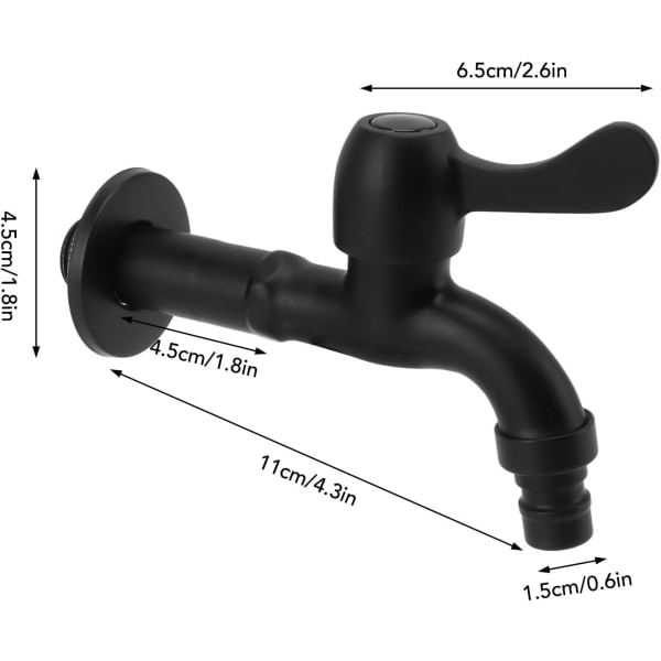 IC Vattenkran 304 Rostfritt Stål G1/2 Kaliber Väggmonterad Långstil Enkel Kallvattenkran Svart Enkel Kallvattenkran (För Tvättmaskin)
