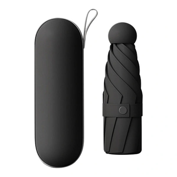 Sturdy Umbrella Anti-UV Foldable Compact with Capsule Case Black
